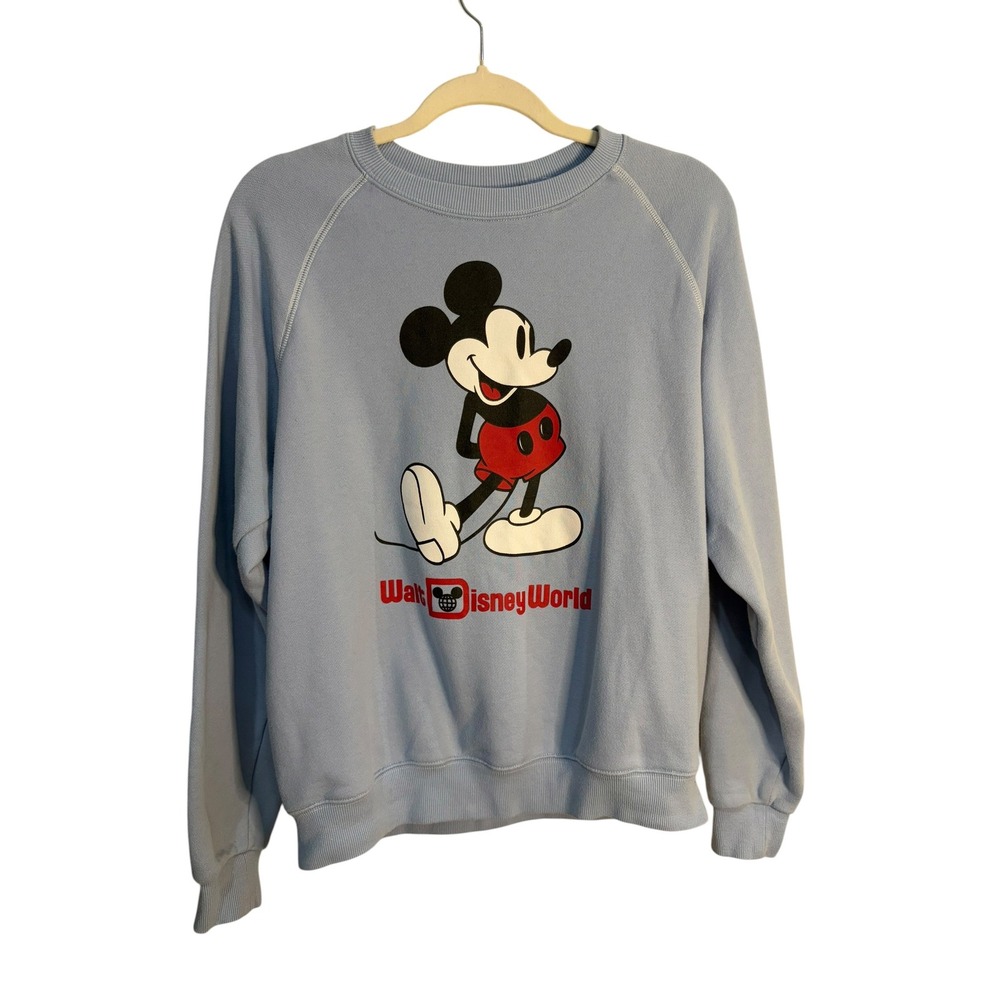 Walt Disney World Mickey Mouse Sweatshirt Light Blue Raglan Pullover Medium